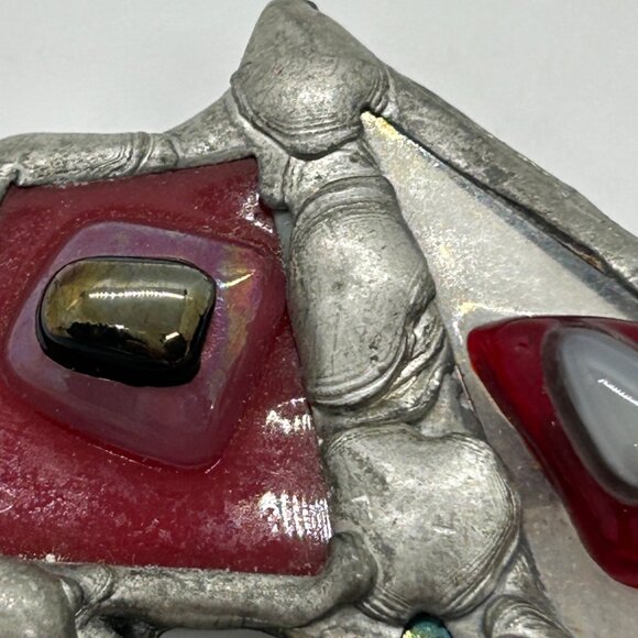 Abstract Modernist Handmade Brooch Stained Glass Brutalist Style Geometric OFAK - Picture 8 of 16